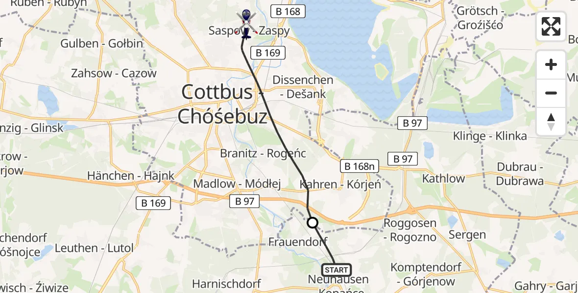 Flugroute Polizeihubschrauber Neuhausen/Spree - Cottbus, 30 Juli 2026, 09:28