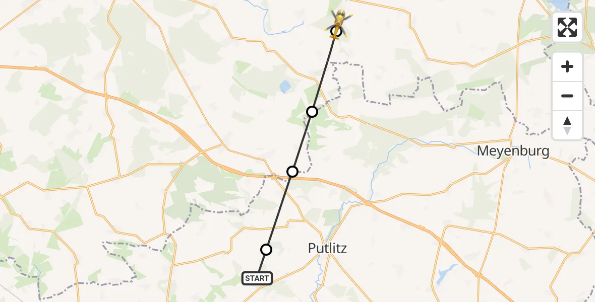 Flugroute Rettungshubschrauber Pirow - Kreien, 30 Juli 2026, 09:28