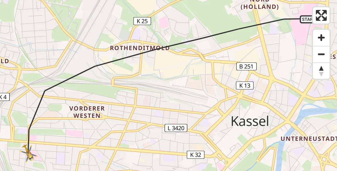 Flugroute Rettungshubschrauber Kassel - Kassel, 30 Juli 2026, 09:45