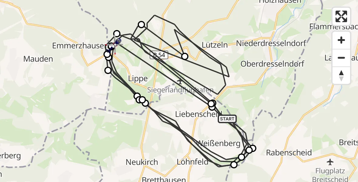 Flugroute Polizeihubschrauber Liebenscheid - Burbach, 30 Juli 2026, 09:46