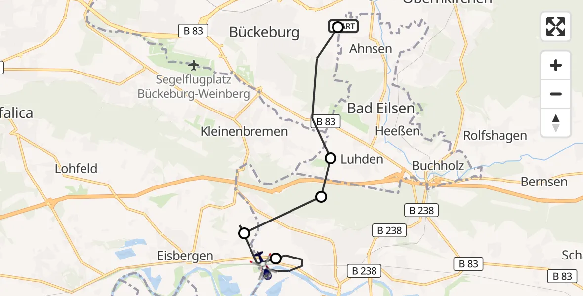 Flugroute Polizeihubschrauber Ahnsen - Rinteln, 30 Juli 2026, 09:49