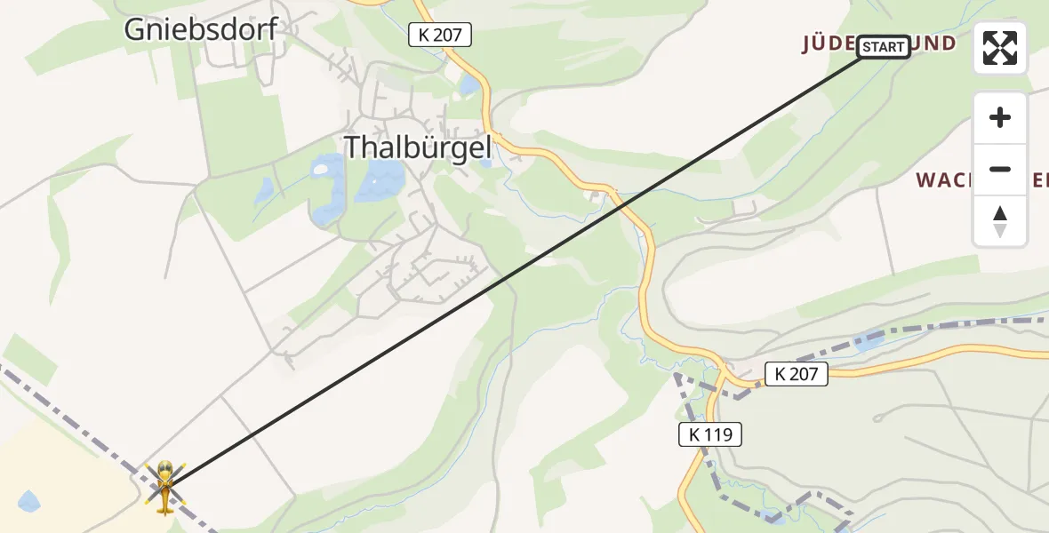 Flugroute Rettungshubschrauber Bürgel - Bürgel, 30 Juli 2026, 09:53