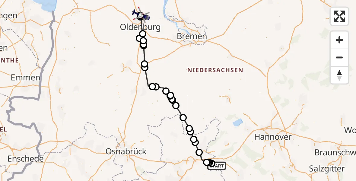 Flugroute Polizeihubschrauber Rinteln - Oldenburg Police Hubschrauberlandeplatz, 30 Juli 2026, 09:56