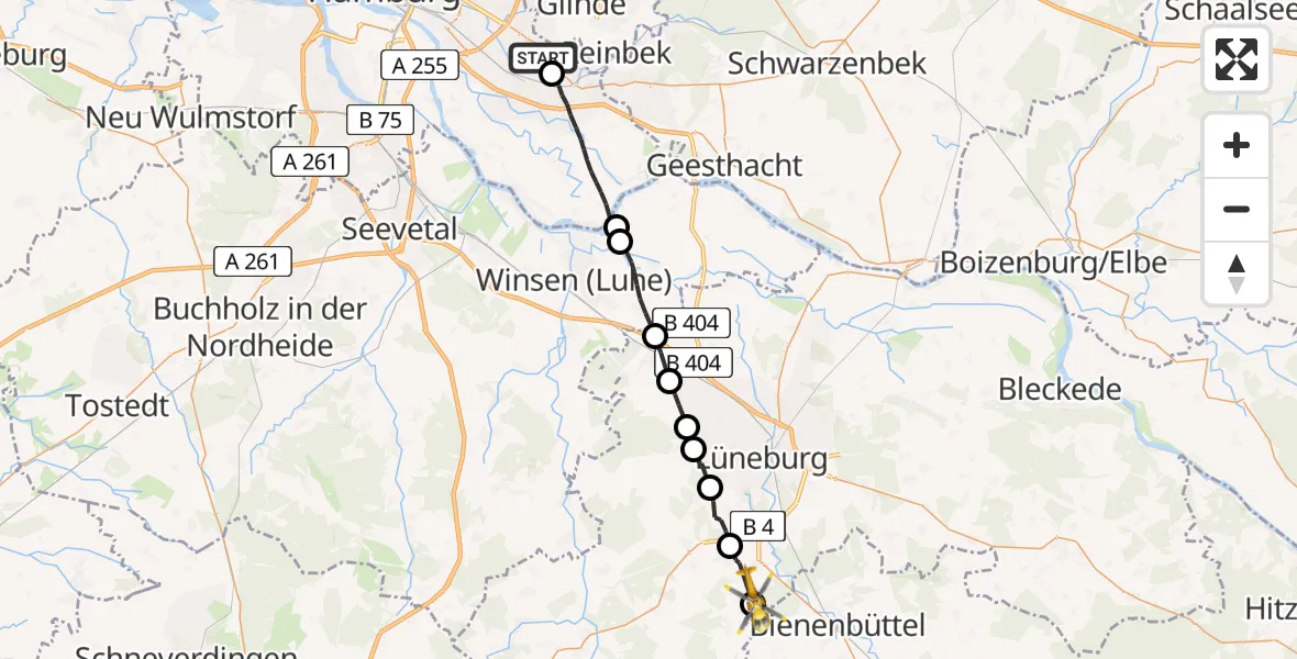 Flugroute Rettungshubschrauber Christoph Hansa ADAC Hubschrauberlandeplatz - Barnstedt, 30 Juli 2026, 09:59