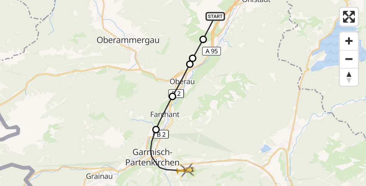 Flugroute Rettungshubschrauber Eschenlohe - Garmisch-Partenkirchen, 30 Juli 2026, 10:05