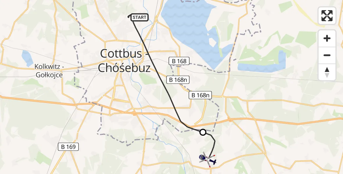 Flugroute Polizeihubschrauber Cottbus - Neuhausen/Spree, 30 Juli 2026, 10:18