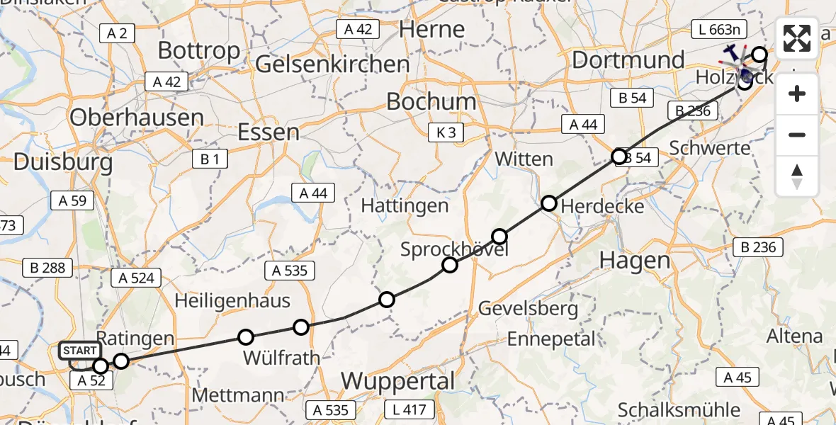 Flugroute Polizeihubschrauber Düsseldorf Flughafen - Dortmund Flughafen, 30 Juli 2026, 10:20