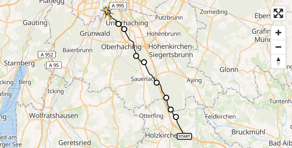 Flugroute Rettungshubschrauber Valley - ADAC Air Rescue Center Hubschrauberlandeplatz (Christoph 1), 30 Juli 2026, 10:29