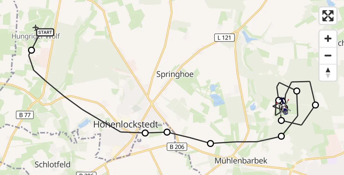 Flugroute Polizeihubschrauber Itzehoe Hungriger Wolf Flugplatz - Kellinghusen, 30 Juli 2026, 10:30
