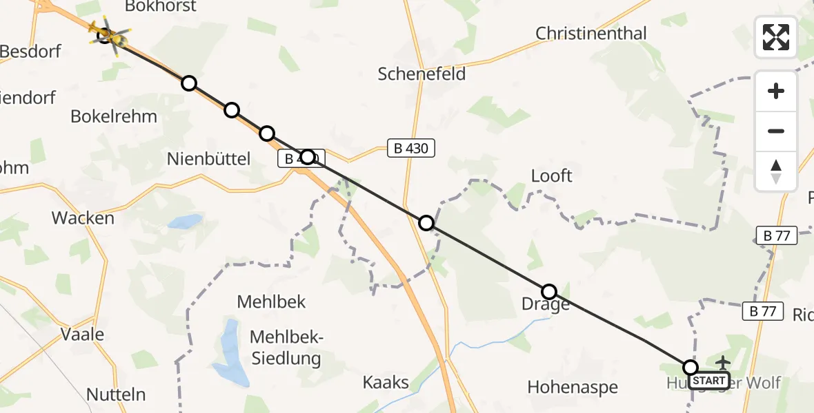 Flugroute Rettungshubschrauber Itzehoe Hungriger Wolf Flugplatz - Besdorf, 30 Juli 2026, 10:35