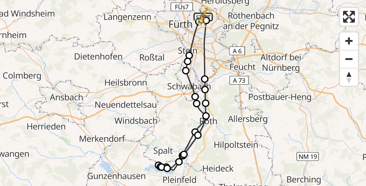 Flugroute Ambulanzhubschrauber Flughafen Nuremberg - Flughafen Nuremberg, 30 Juli 2026, 10:37