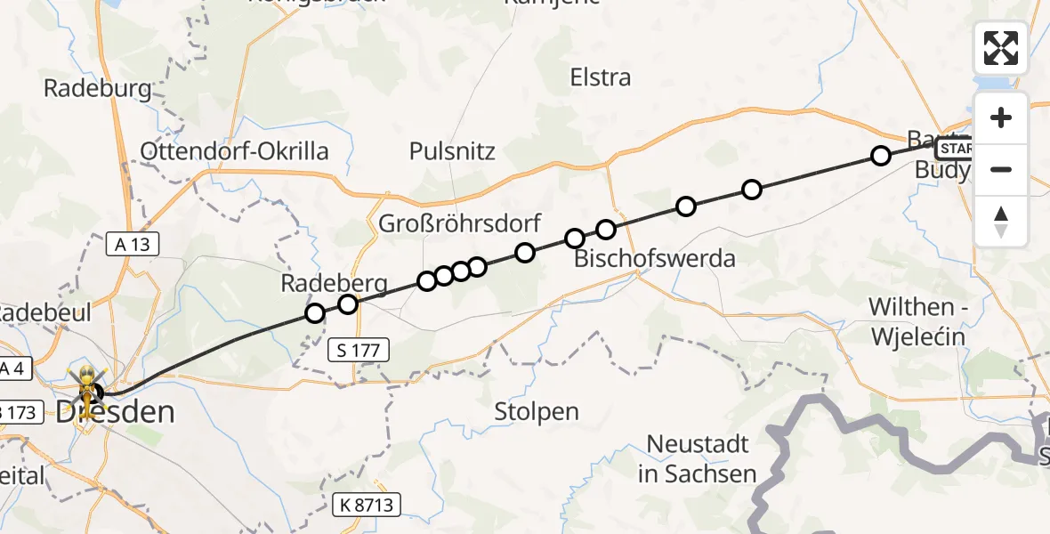 Flugroute Rettungshubschrauber Bautzen - Dresden Friedrichstadt Hospital, 30 Juli 2026, 10:43
