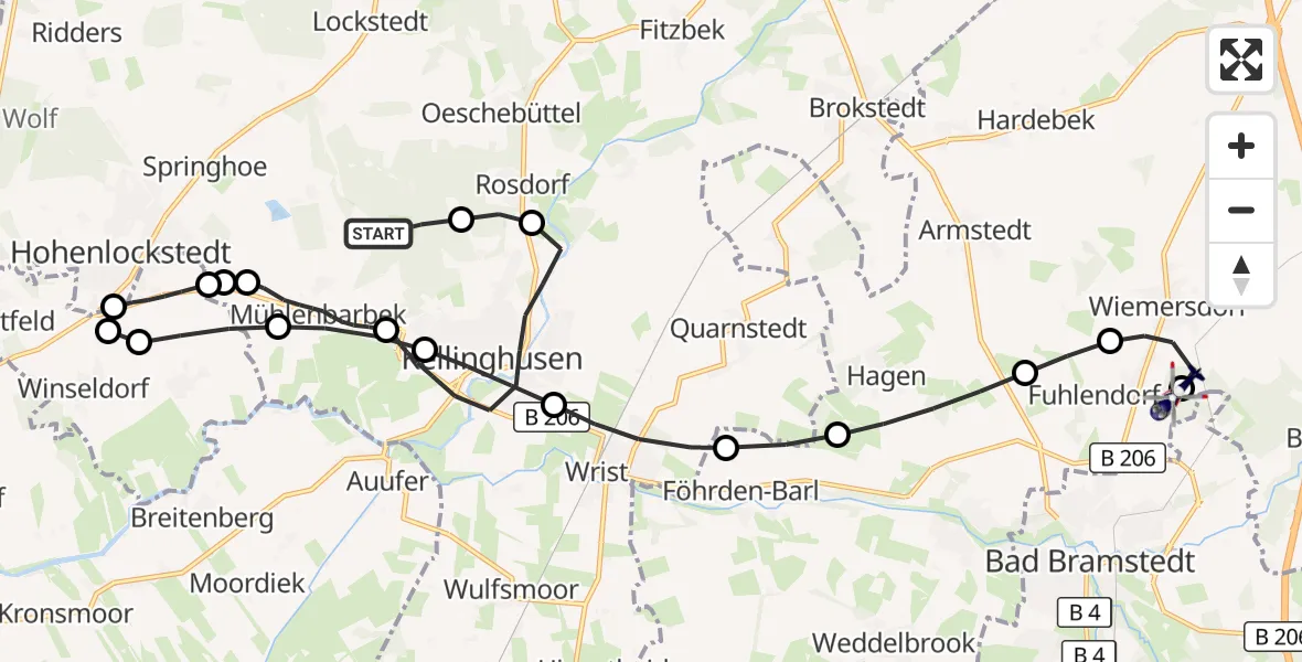 Flugroute Polizeihubschrauber Kellinghusen - Bad Bramstedt Hubschrauberlandeplatz, 30 Juli 2026, 10:44