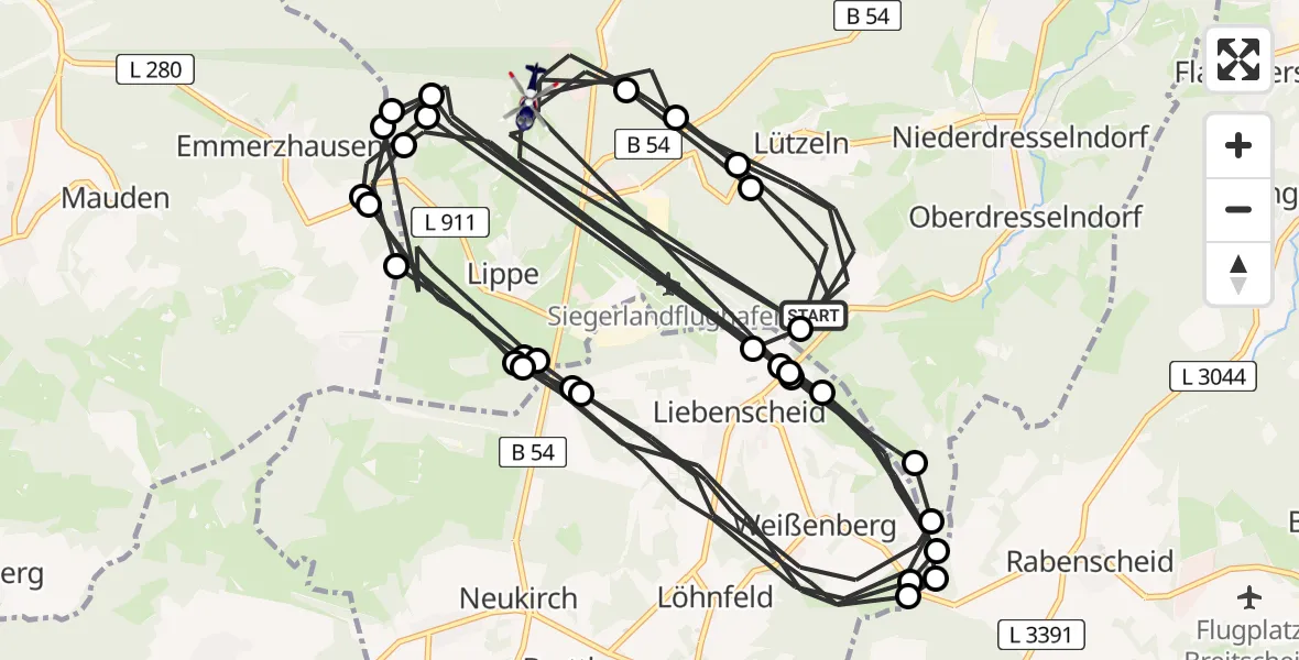 Flugroute Polizeihubschrauber Burbach - Burbach, 30 Juli 2026, 10:48
