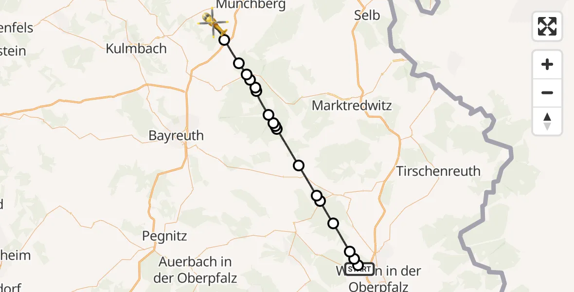 Flugroute Ambulanzhubschrauber Weiden i.d.OPf. - Stammbach, 30 Juli 2026, 10:54