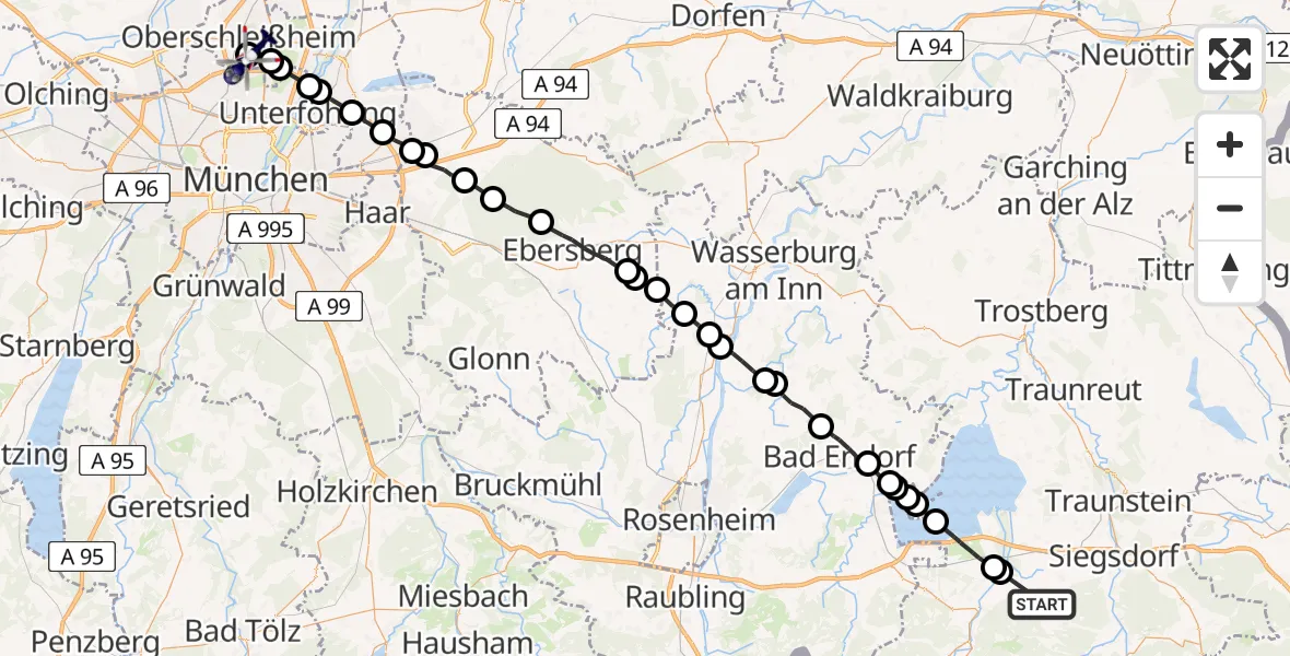 Flugroute Polizeihubschrauber Bergen - Oberschleissheim Hubschrauberlandeplatz, 30 Juli 2026, 11:04
