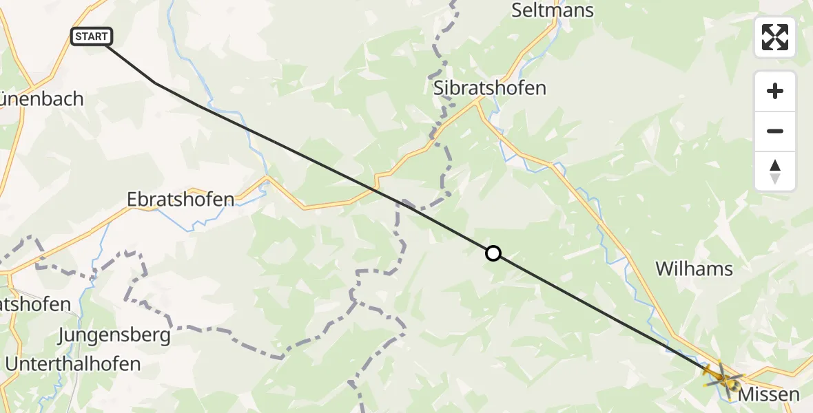 Flugroute Rettungshubschrauber Grünenbach - Missen-Wilhams, 30 Juli 2026, 11:07