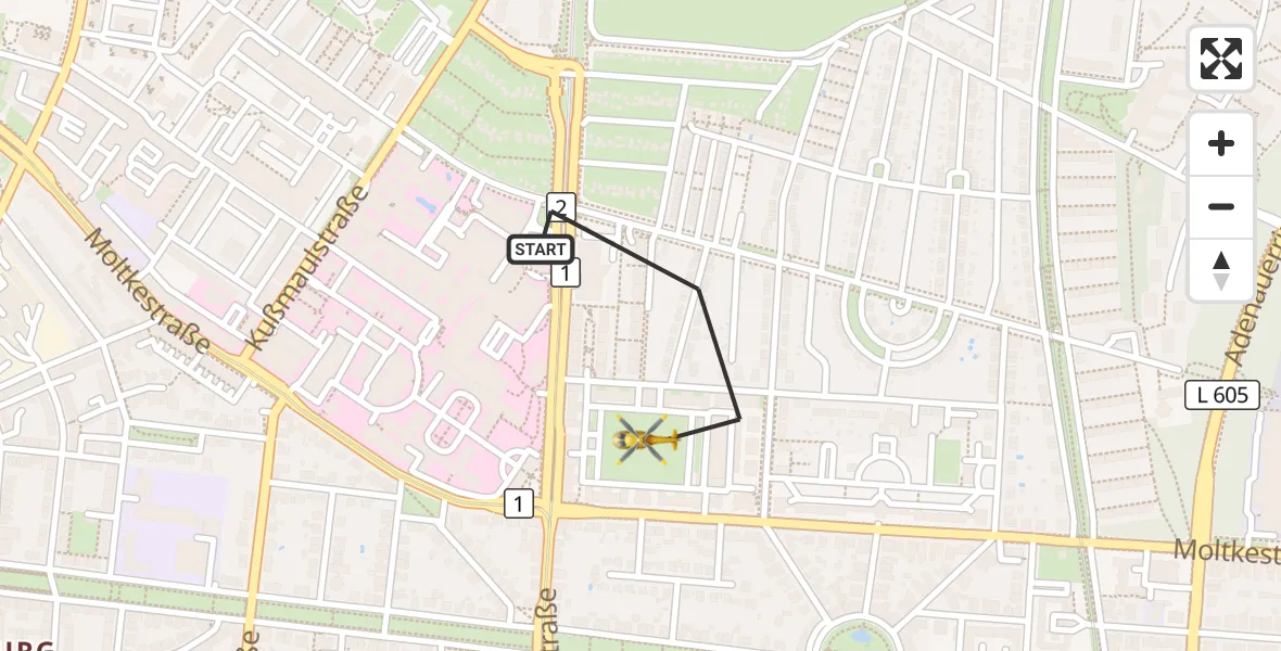 Flugroute Ambulanzhubschrauber Karlsruhe - Karlsruhe, 30 Juli 2026, 11:10