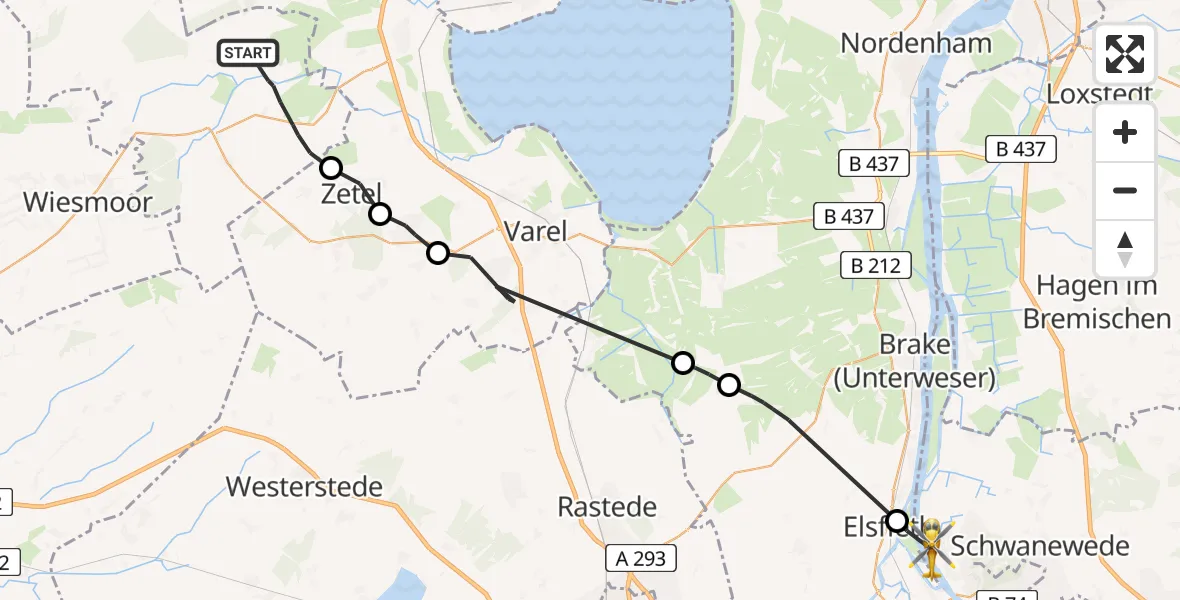 Flugroute Rettungshubschrauber Friedeburg - Bremen, 30 Juli 2026, 11:18