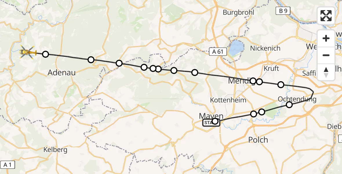Flugroute Rettungshubschrauber Mittlerhein Community Hospital Sankt Elisabeth Mayen - Reifferscheid, 30 Juli 2026, 11:24