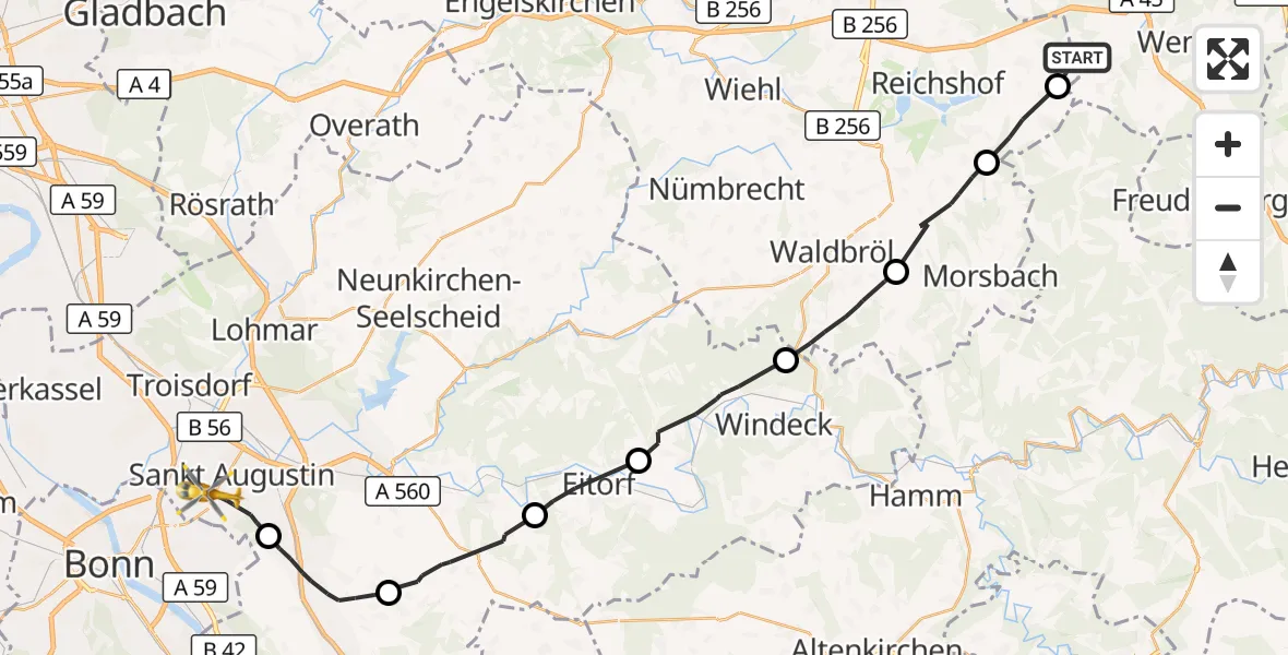 Flugroute Rettungshubschrauber Wenden - Sankt Augustin, 30 Juli 2026, 11:30