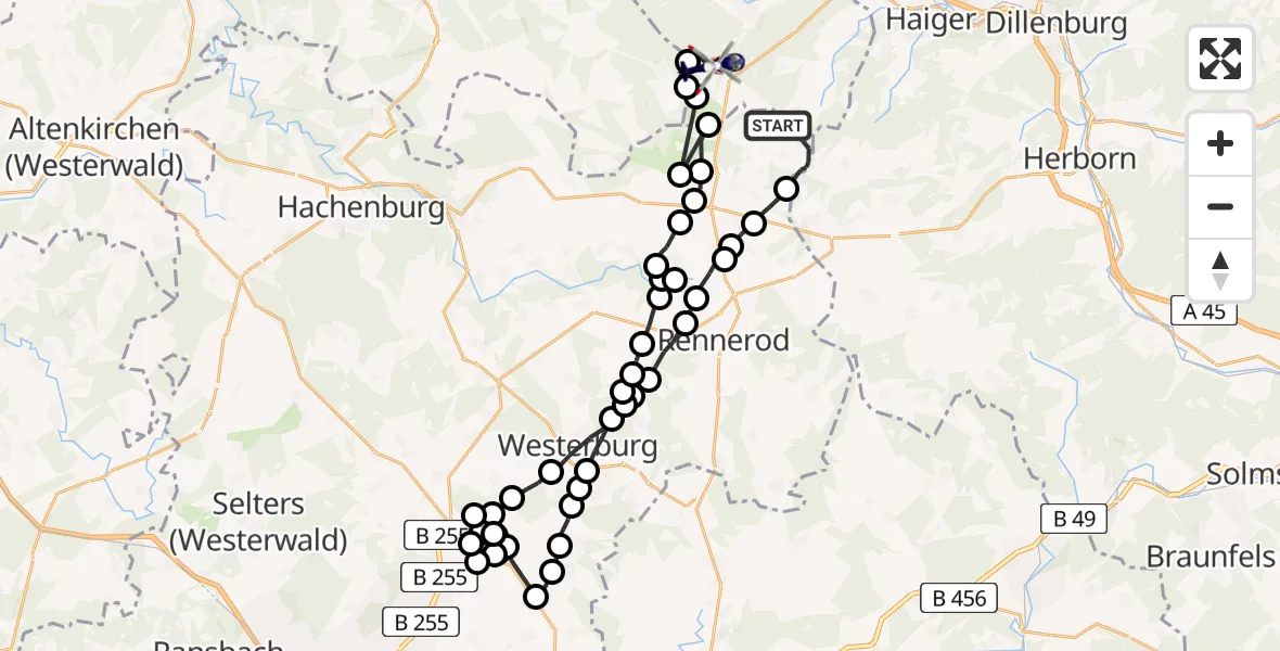 Flugroute Polizeihubschrauber Liebenscheid - Burbach, 30 Juli 2026, 11:36