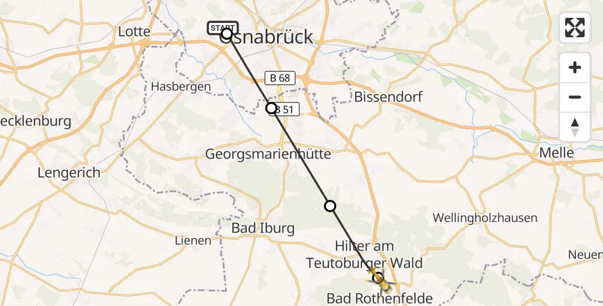 Flugroute Rettungshubschrauber Osnabrück Hospital - Bad Rothenfelde, 30 Juli 2026, 11:38