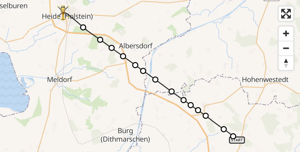 Flugroute Rettungshubschrauber Itzehoe Hungriger Wolf Flugplatz - Heide, 30 Juli 2026, 11:38