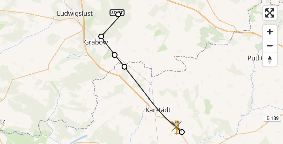 Flugroute Rettungshubschrauber Neustadt-Glewe - Karstädt, 30 Juli 2026, 11:41