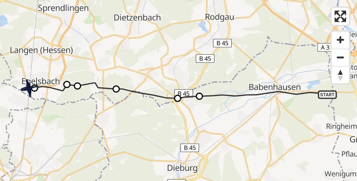 Flugroute Polizeiflugzeug Babenhausen - Flughafen Frankfurt-Egelsbach, 30 Juli 2026, 11:46