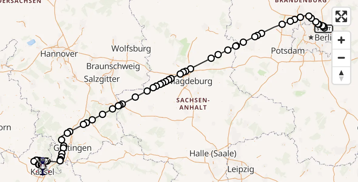 Flugroute Polizeihubschrauber Ahrensfelde Hubschrauberlandeplatz - Fuldatal Bundespolizei Hubschrauberlandeplatz, 30 Juli 2026, 11:47