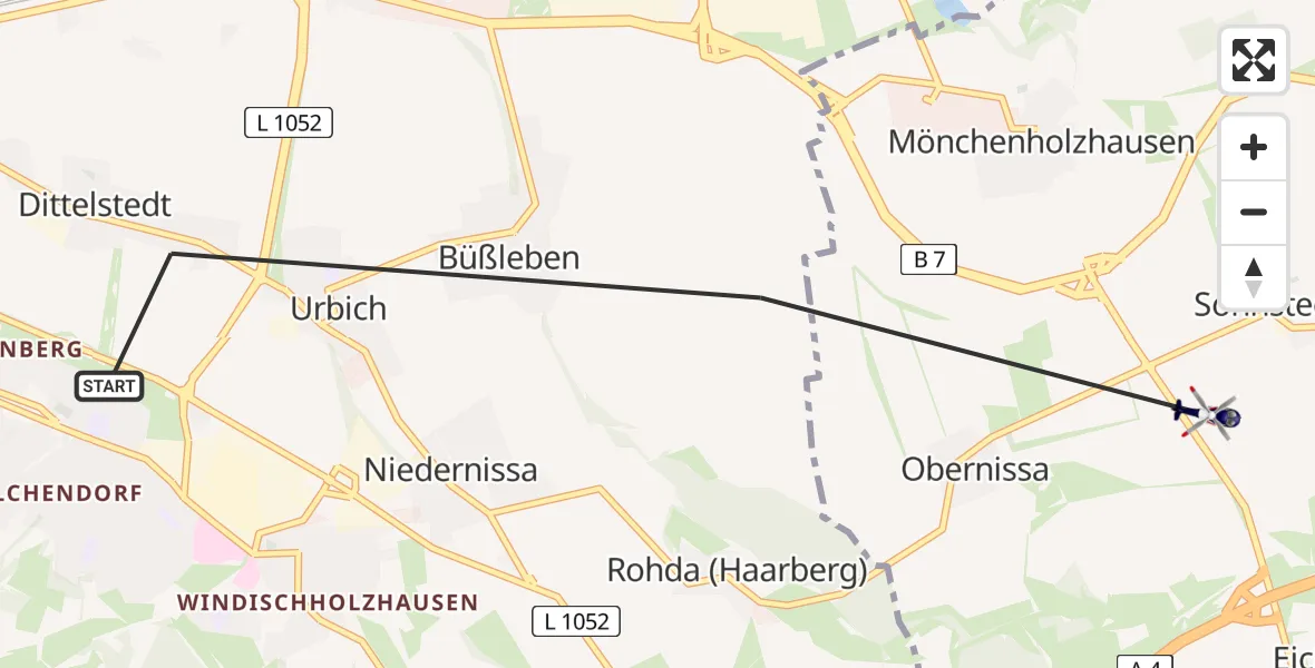 Flugroute Polizeihubschrauber Erfurt - Grammetal, 30 Juli 2026, 11:51