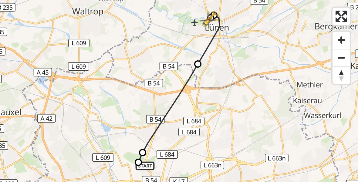 Flugroute Rettungshubschrauber Dortmund Hospital North - Sankt Marien Hospital, 30 Juli 2026, 12:00