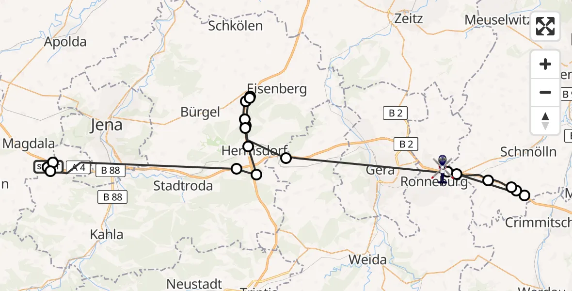 Flugroute Polizeihubschrauber Magdala - Ronneburg, 30 Juli 2026, 12:05