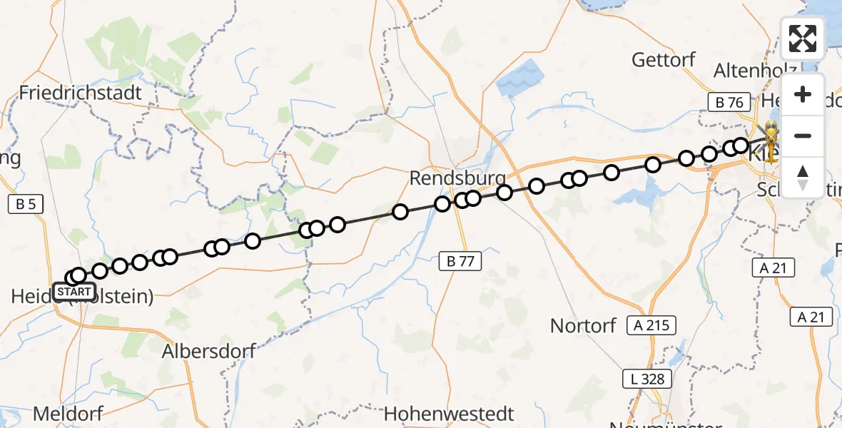 Flugroute Rettungshubschrauber Heide - Kiel, 30 Juli 2026, 12:07