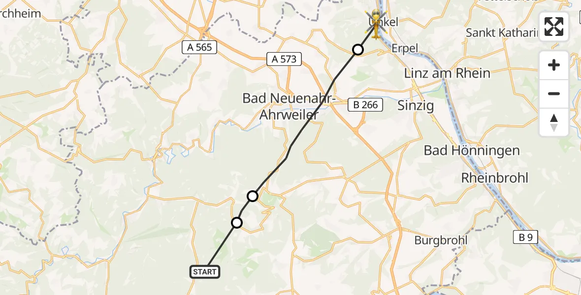 Flugroute Ambulanzhubschrauber Kaltenborn - Remagen, 30 Juli 2026, 12:09