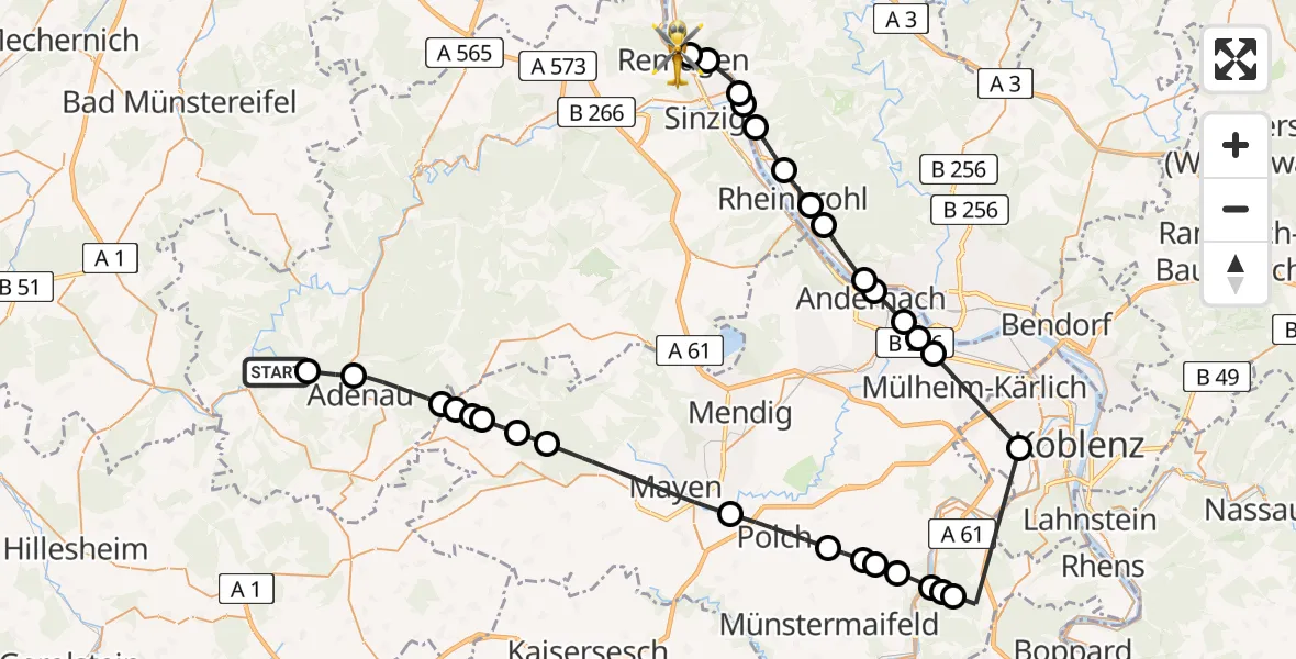Flugroute Rettungshubschrauber Rodder - Remagen, 30 Juli 2026, 12:16