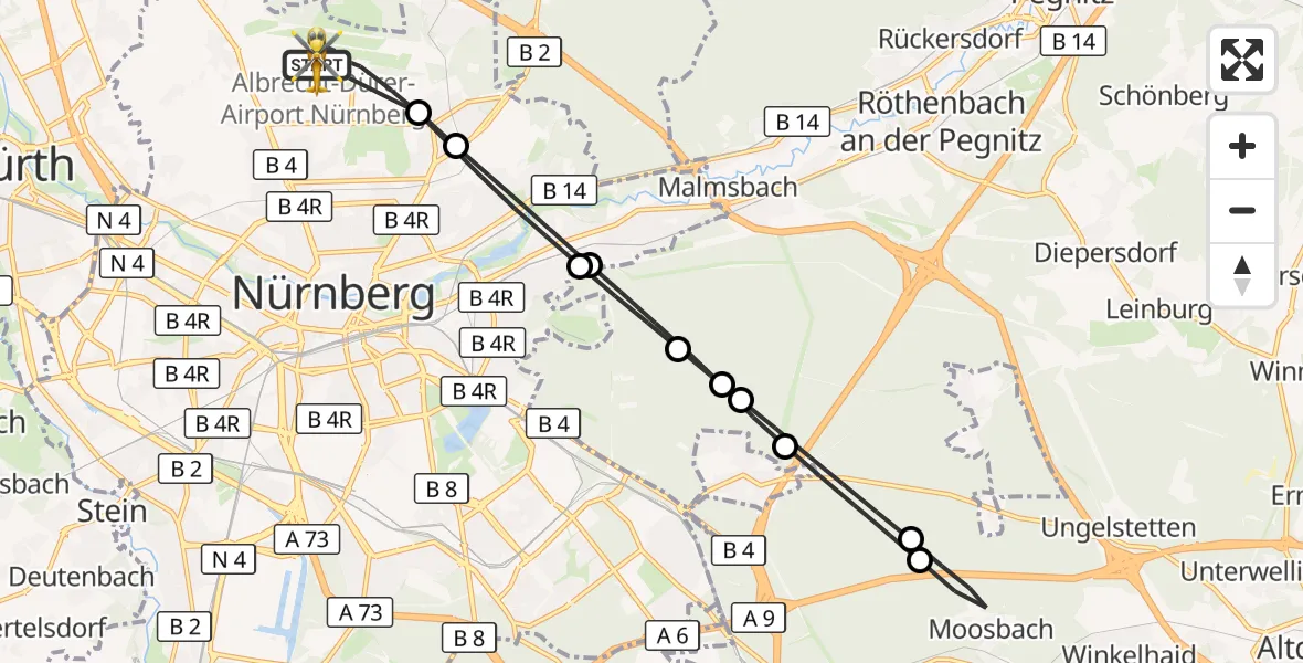 Flugroute Ambulanzhubschrauber Flughafen Nuremberg - Flughafen Nuremberg, 30 Juli 2026, 12:17
