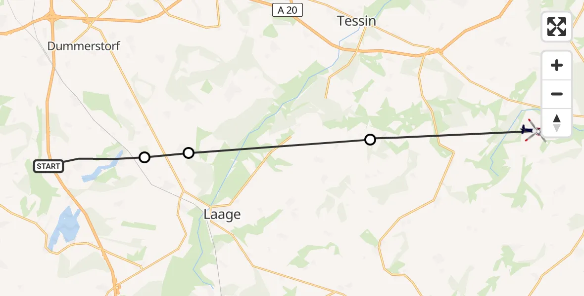Flugroute Polizeihubschrauber Dolgen am See - Behren-Lübchin, 30 Juli 2026, 12:25