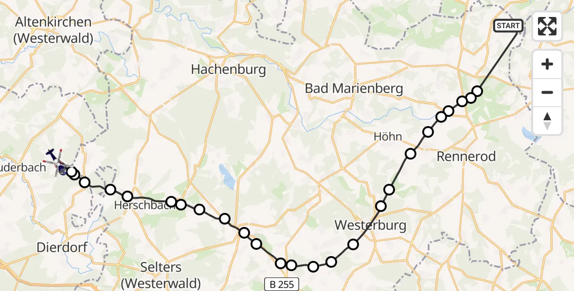 Flugroute Polizeihubschrauber Liebenscheid - Woldert, 30 Juli 2026, 12:30