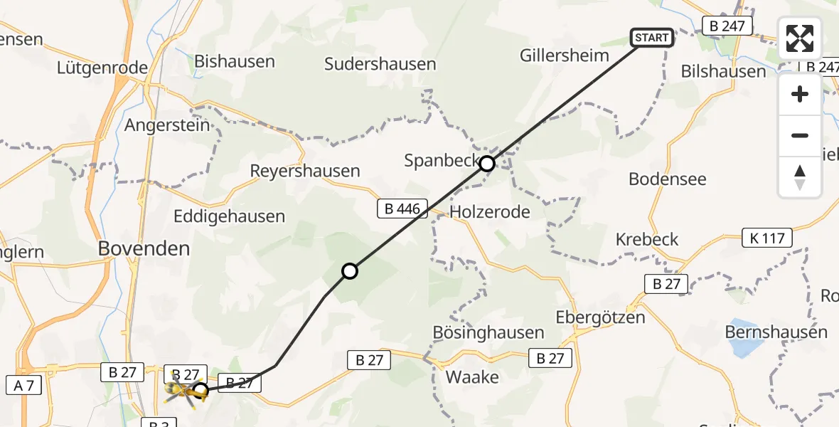 Flugroute Rettungshubschrauber Katlenburg-Lindau - Göttingen University Clinic Hubschrauberlandeplatz, 30 Juli 2026, 12:33