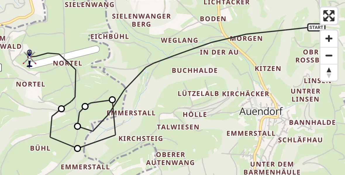 Flugroute Polizeihubschrauber Bad Ditzenbach - Gruibingen-Nortel Flugplatz, 30 Juli 2026, 12:35