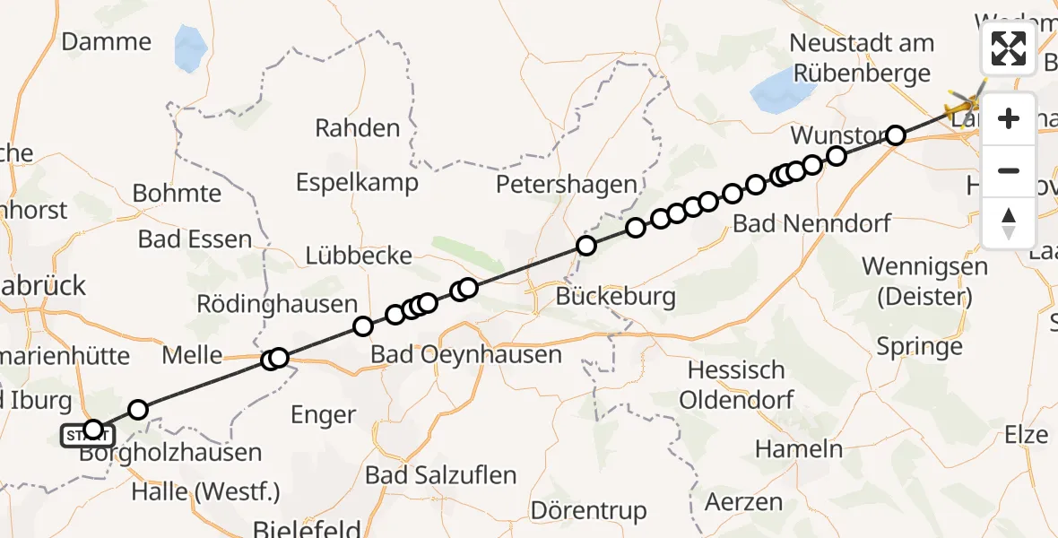 Flugroute Rettungshubschrauber Bad Rothenfelde - Flughafen Hannover, 30 Juli 2026, 12:36