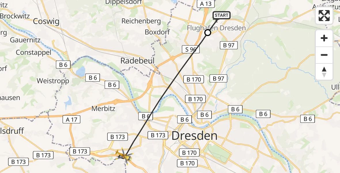 Flugroute Rettungshubschrauber Dresden Flughafen - Dresden, 30 Juli 2026, 12:37