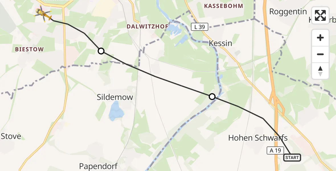 Flugroute Ambulanzhubschrauber Dummerstorf - Rostock, 30 Juli 2026, 12:45