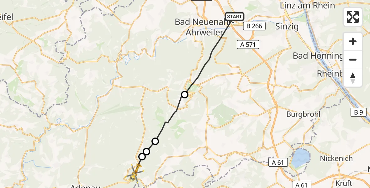 Flugroute Ambulanzhubschrauber Bad Neuenahr-Ahrweiler - Kaltenborn, 30 Juli 2026, 12:55