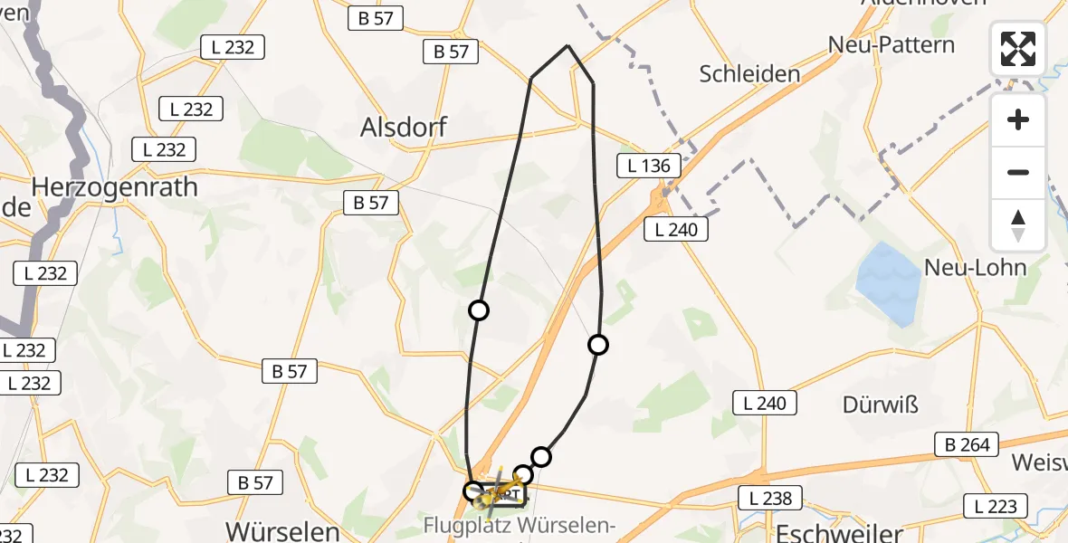 Flugroute Rettungshubschrauber Aachen-Merzbrück Flughafen - Aachen-Merzbrück Flughafen, 30 Juli 2026, 12:55