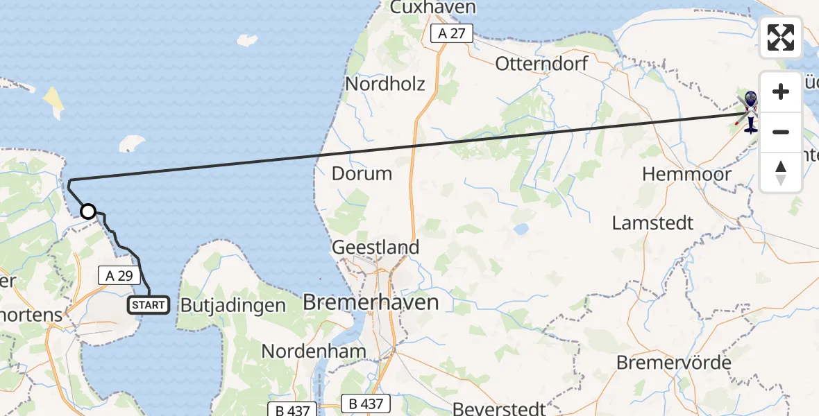 Flugroute Polizeihubschrauber Wilhelmshaven - Wischhafen, 30 Juli 2026, 12:56
