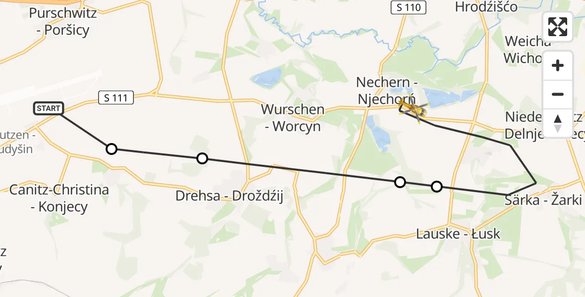 Flugroute Rettungshubschrauber Bautzen Flugplatz - Weißenberg, 30 Juli 2026, 13:05