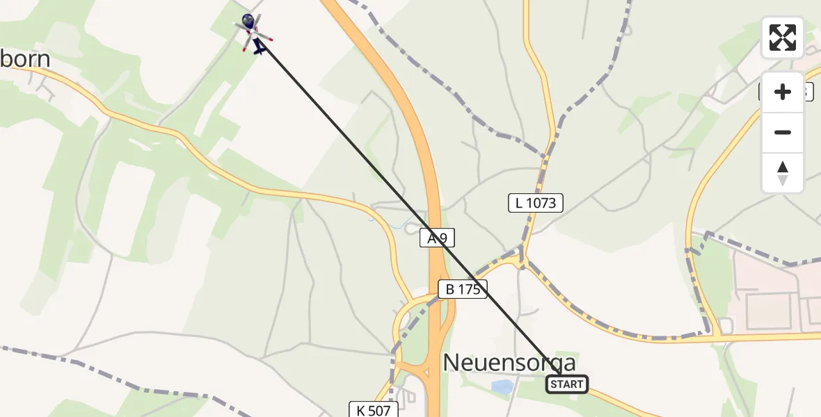 Flugroute Polizeihubschrauber Lederhose - Renthendorf, 30 Juli 2026, 13:05